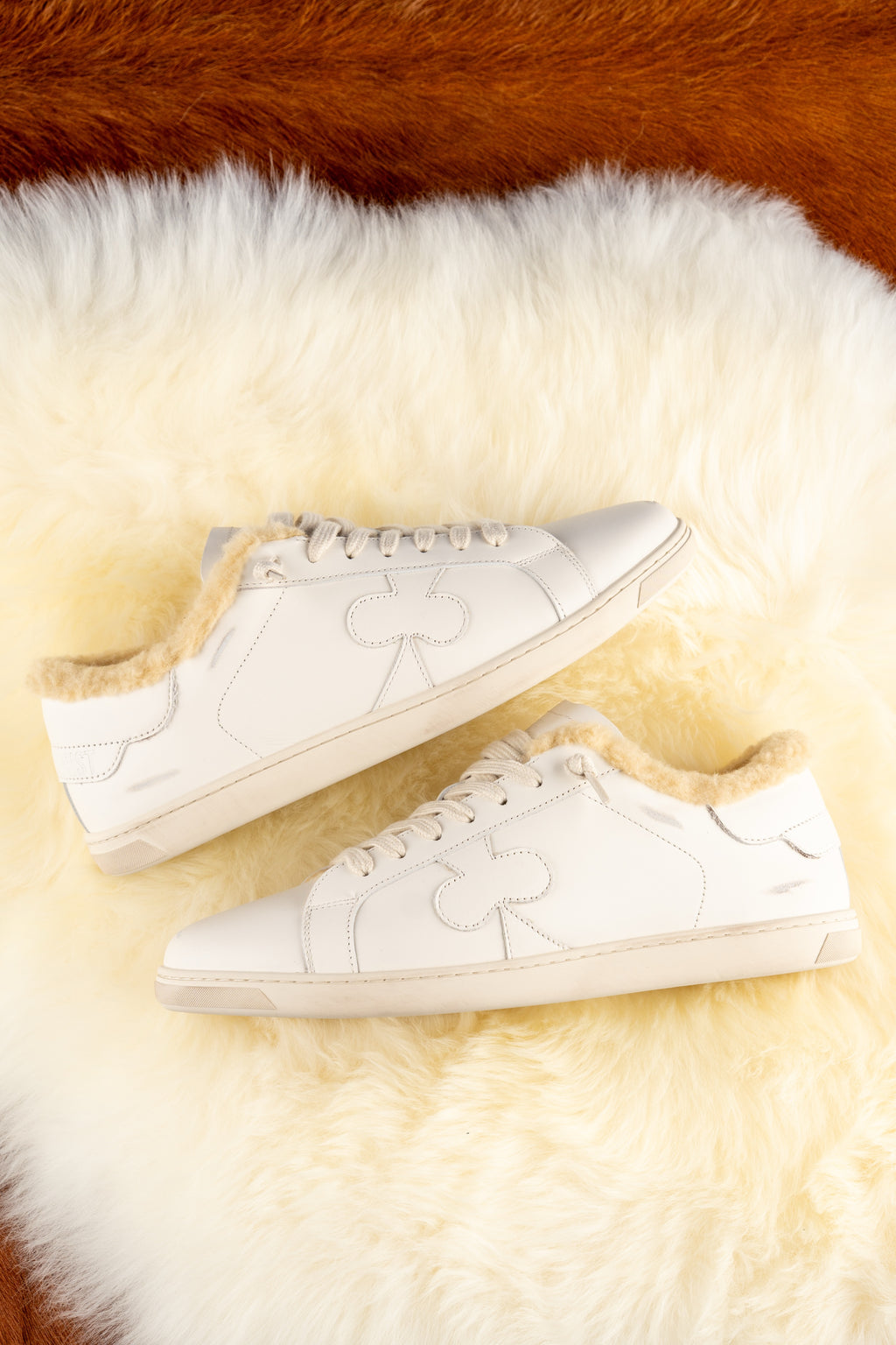 Geneva Wool Whiteout, pair on sheepskin from above